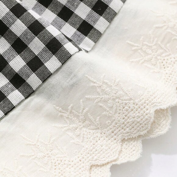 Black And White Casual Women's Plaid Contrast Lace Trim Skirt - Picture 7 of 7